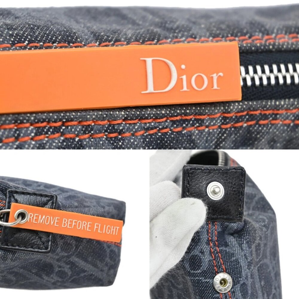CHRISTIAN DIOR Logo Trotter Pattern Denim Pouch Bag Canvas Leather - Picture 14 of 16